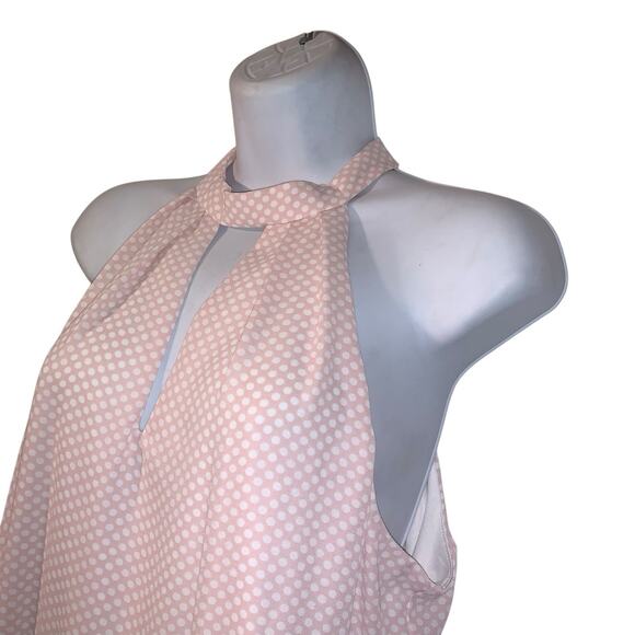 Express Pastel Pink Polka Dot Choker Tea Length Fit & Flare Keyhole Cutout Sz 12 - Picture 16 of 16